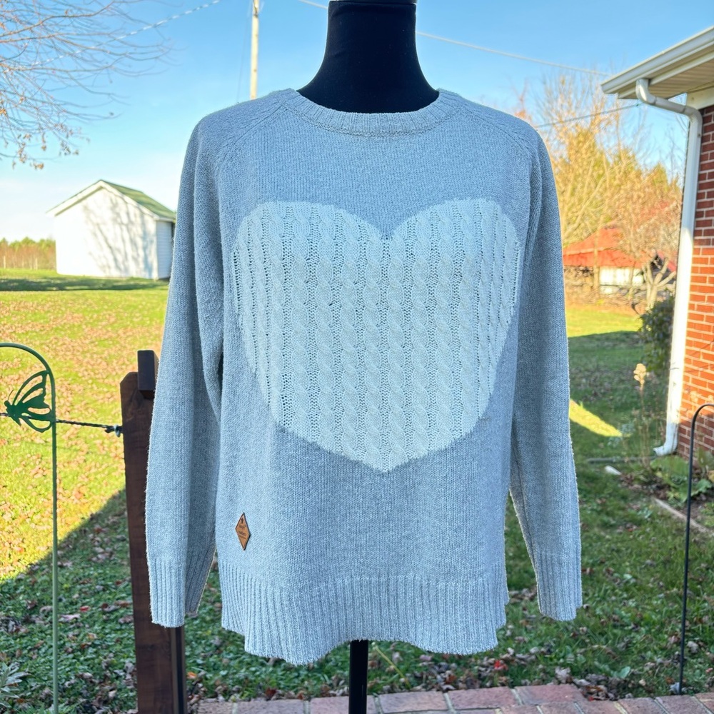 -Simply Southern Valentine Cabled Heart Kit Sweater Women’s Gray Size Medium - Picture 3 of 10